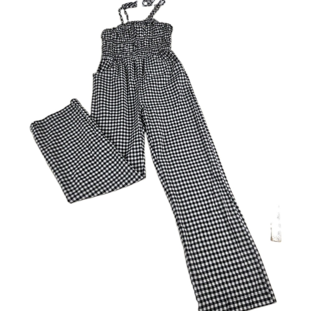 Black & White Gingham Checked Smocked Top Jumpsuit Size XS